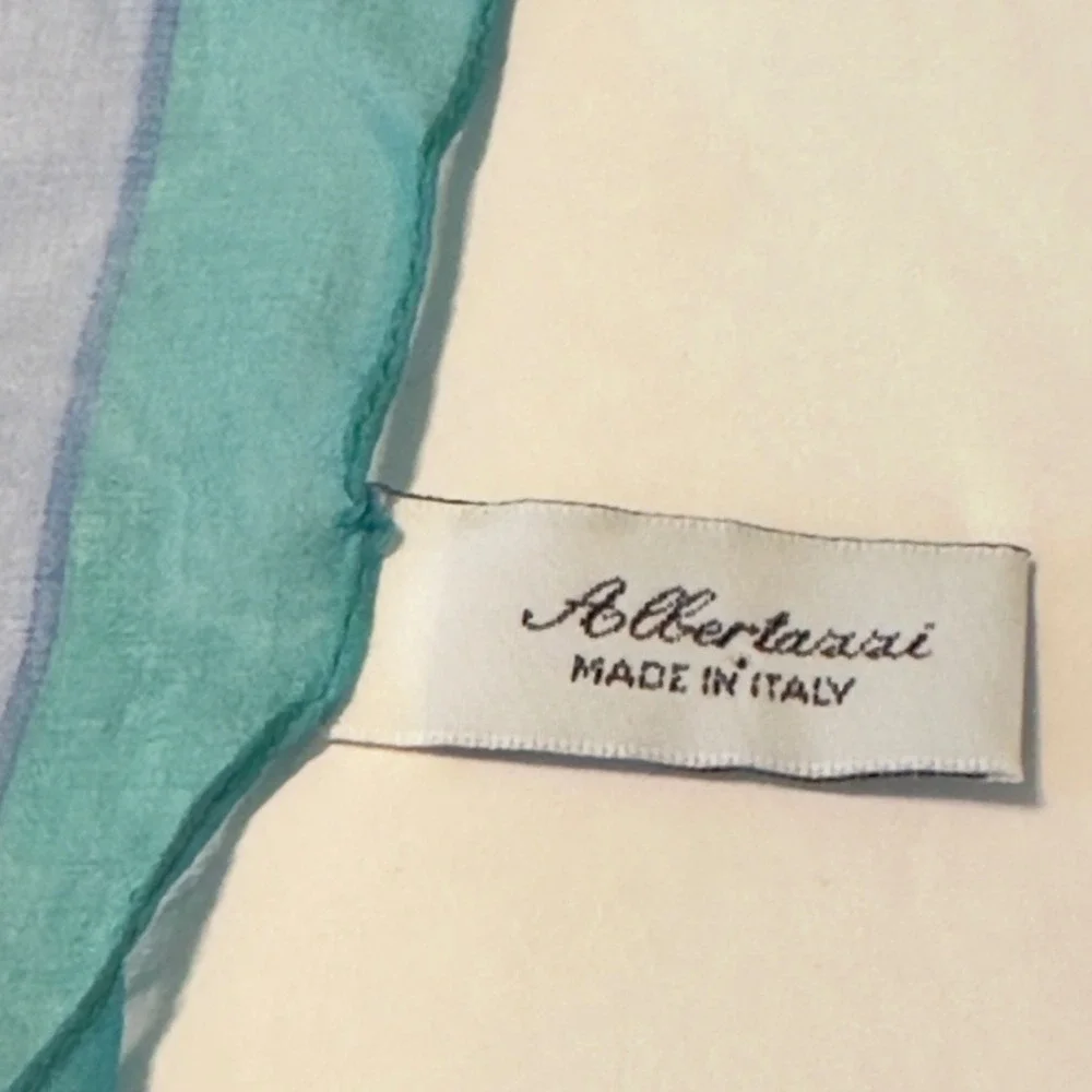 Albertazzi Italy 100% Silk Square Scarf Teal‎ Blue Geometric Mod Print MCM
